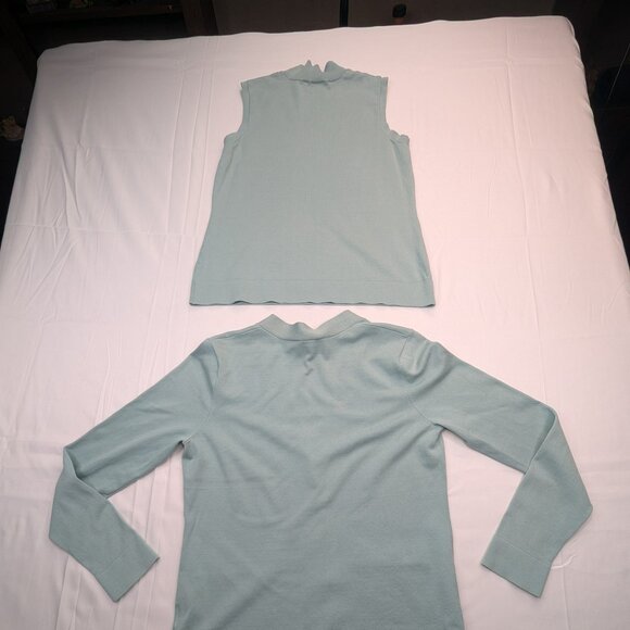 RARE Pendleton Twin Set Mock Neck Sleeveless Shell & Cardigan Sweater Teal Xs - Picture 4 of 16